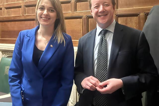 Levelling Up Minister Dehenna Davison, left, with Peterborough MP Paul Bristow.