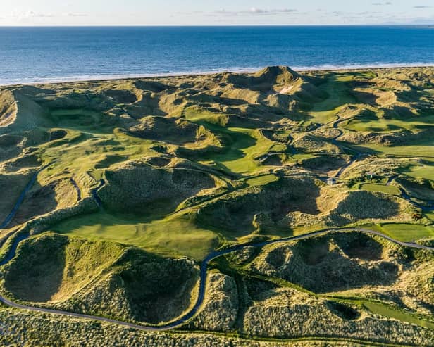 An aerial view of the inspired links layout at Enniscrone Golf Club