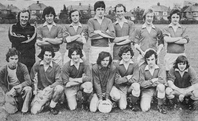 An undated image showing Club 71 football team, possibly from the late 1970s. Back L-R: Kevin Briers, Terry Chapman, Nigel Dyer, Peter Breen, Tim Forrester, Paul Bowles, Andy Holland Front (L-R): Steve Franklyn, Malcolm Bean, Kevin Strowger, Barry Honeybun, Jim Cross, David Pollard, Bevan Jarvis.