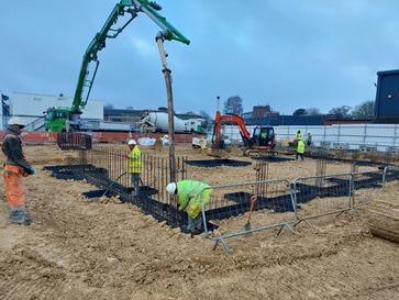 Reinforced concrete casted during work on the Centre for Green Technology