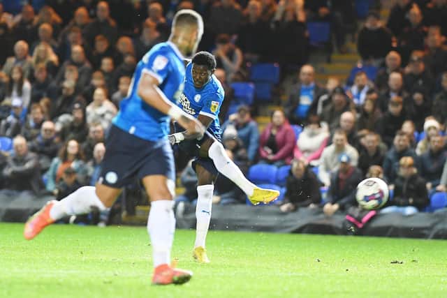 Mason-Clark brings Posh level with a fierce strike.