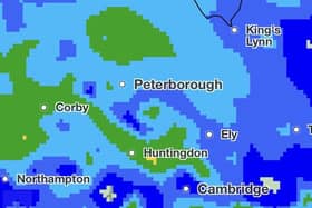 The Met Office's rain radar for Peterborough at 3am on Friday morning