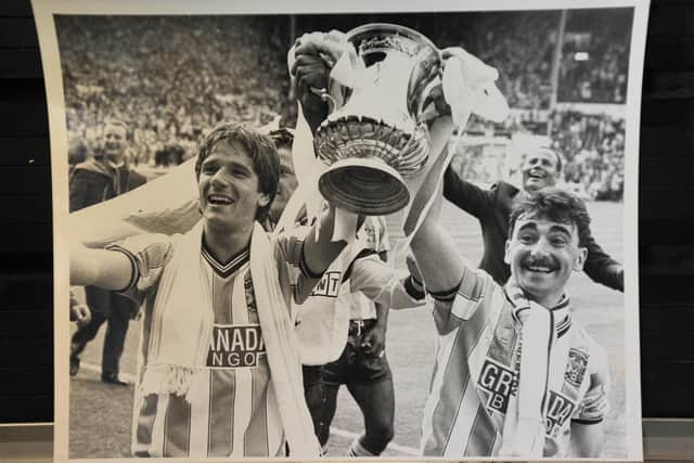 Micky Gynn (right) after helping Coventry City win the FA Cup in 1987.