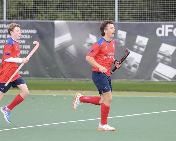 Zak Scotting after scoring for City of Peterborough against Nottingham University. Photo Andy Dann.