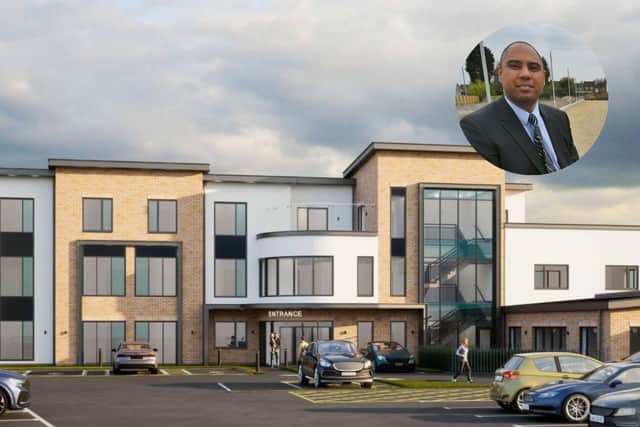 An artists impression of the new pool, and inset, Dr Modha