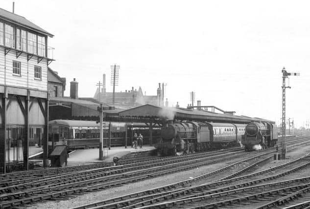 A busy Saturday rail scene at Peterborough East station in April 1964.