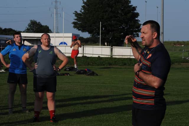 Peterborough RUFC coach Shane Manning (right). Photo: David Lowndes.