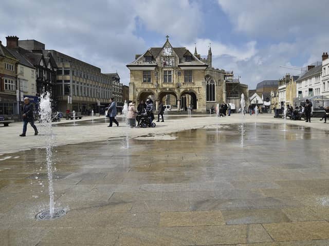 Cooler times -  when the fountains in Cathedral Square, Peterborough, were working properly.