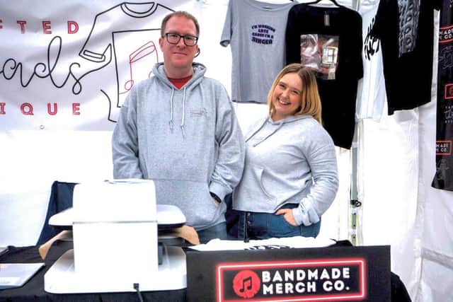 Founder of Bandmade Merch Co, Loti Fuster-Bradley and Tim Willett