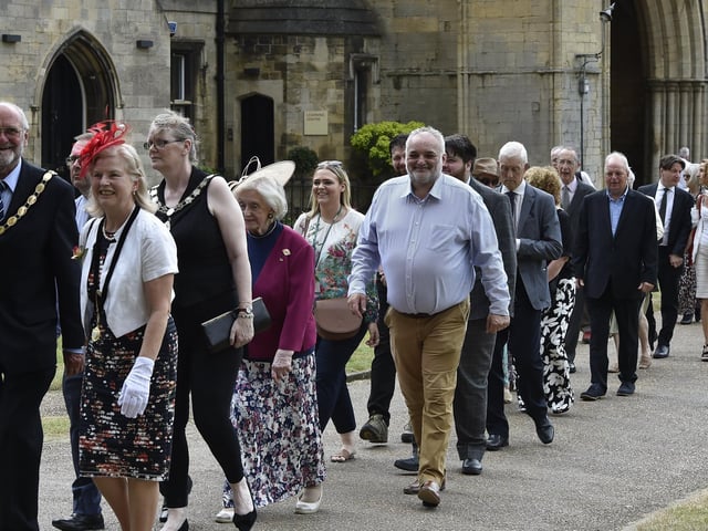 Installation of Mayor of Peterborough Nick Sandford with Mayoress Bella Saltmarsh at Peterborough Cathedral with a procession from the Town Hall