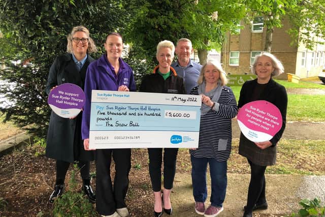 left to right, Emma Lannigan, Paula Machin, Sarah Devonport, Stephen Devonport (from Devonports Kitchens and Bathrooms, last year's main sponsor), Judy Stevens (from sponsor's 'I'd rather be in Deeping') and Community Fundraiser for Sue Ryder Thorpe Hall Hospice, Helen Kingston