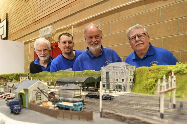 Alan Blackburn, James Evans, Phil Ashlee and Norman Cook attending the Market Deeping Model Railway Club annual exhibition with their model of Darlington.