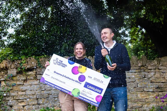 Graeme and Katherine celebrated winning £1 million at Sacrewell Farm