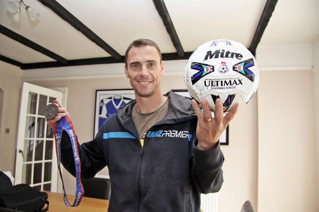 The greatest hat-trick of all-time from David Farrell in a Third Division play-off semi-final second leg which completed a 5-1 aggregate win. Posh went on to win the final 1-0 v Darlington at Wembley to secure promotion. Farrell is pictured with a signed matchball from the game.