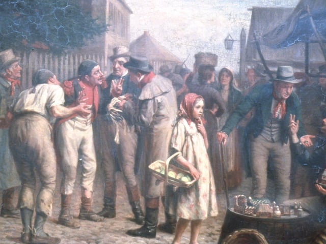 Straw plait merchants trading with prisoners of war at Norman Cross.