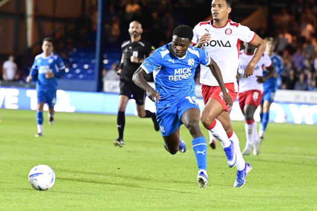 Bolu Shofowoke in action for Posh against Stevenage. Photo David Lowndes.
