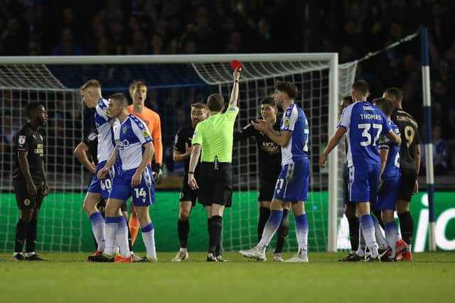 Ronnie Edwards was sent off against Bristol Rovers last Saturday. Photo: Joe Dent.