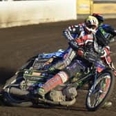Ben Basso on his way to a victory in Heat Four of the meeting with King's Lynn. Photo: David Lowndes.