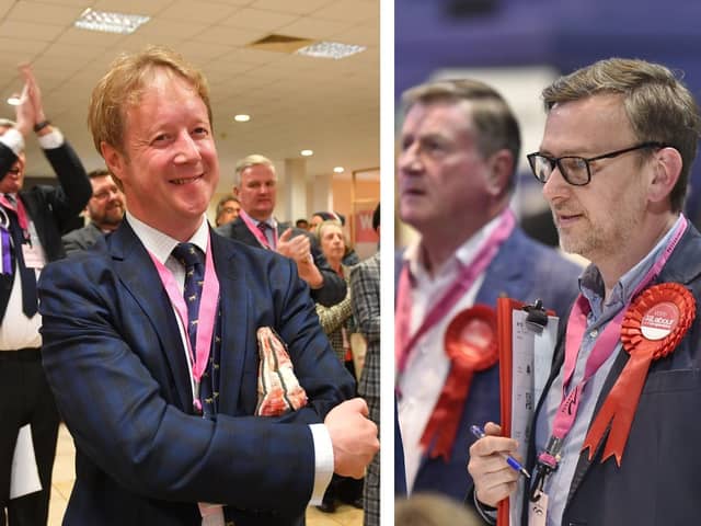 Conservative MP Paul Bristow and Labour parliamentary candidate Andrew Pakes at local elections vote count