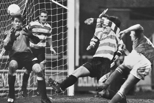 Posh beat Kingstonian 9-1 in a first round replay in 1992, but the game was declared null and void after a coin thrown from the London Road End struck the visiting goalkeeper. That was hard luck on Tony Philliskirk (pictured) who scored what would have been a record five goals in a record margin of victory, in the club's Football League era. Posh played the game again in front of no fans and won 1-0. It's officially the lowest home gate in Posh history!