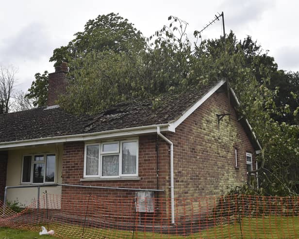 The bungalow at Church Close, Stilton damaged by a large tree.