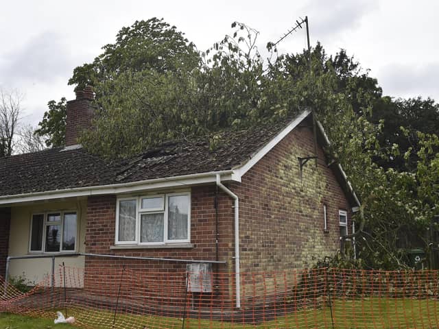 The bungalow at Church Close, Stilton damaged by a large tree.