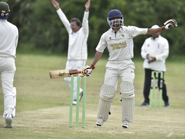 Nassington batsman Martim Cordeira is dismissed by Shez Butt of Werrington in a Hunts Division Two match last weekend. Photo: David Lowndes.