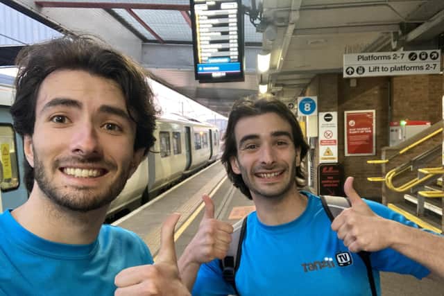 Ottavio and Dario Tanzillo, who have just created Tanzii TV to help children keep fit and healthy, at Peterborough Railway Station heading for London to meet up with Joe Wicks.