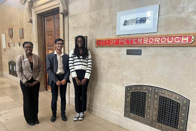 Kelly De Jesus Youth Councillor, Aryan Nahata Chair of Peterborough Youth Council and Danielle Daboh, Peterborough Youth MP.