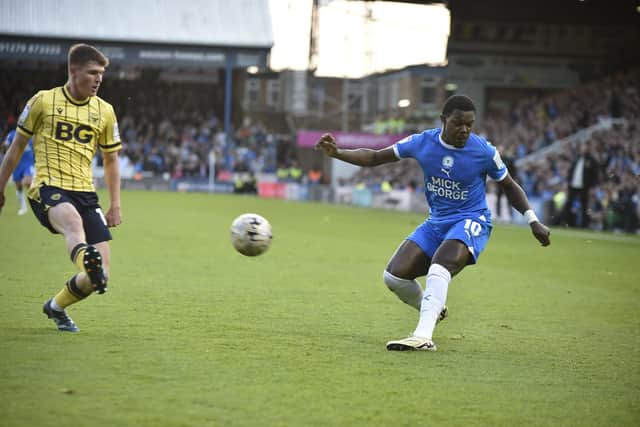 Ephron Mason-Clark during his last appearance for Posh against Oxford. Photo David Lowndes.