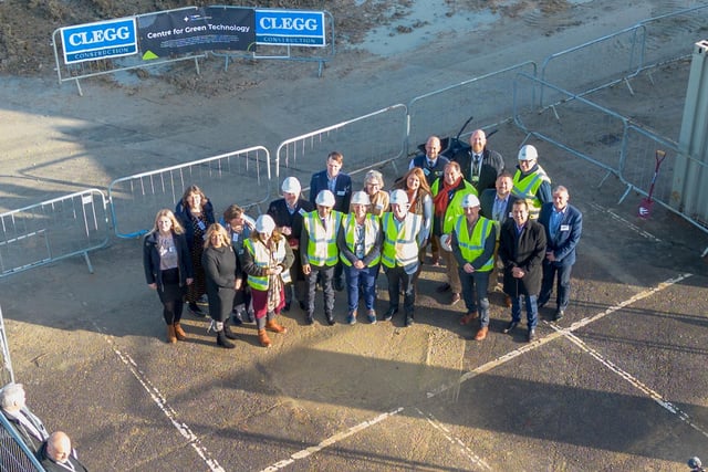 Peterborough College leaders, developers and politicians at the official start of work on Peterborough College's Centre for Green Technology