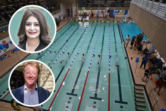 Planning for a new swimming pool in Peterborough. Peterborough City Council leader Cllr Shabina Qayyum and the Mayor of the Combined Authority Paul Bristow