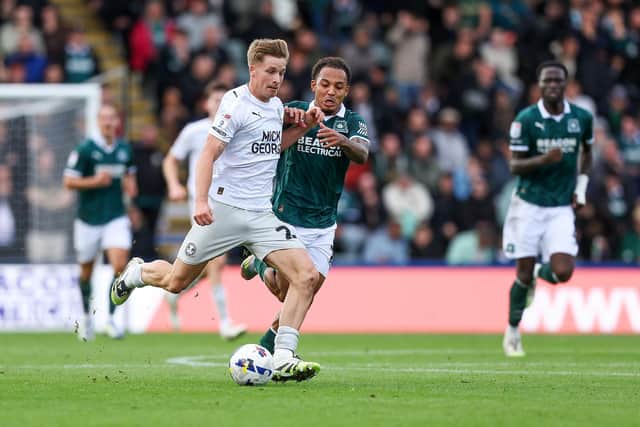 Jimmy-Jay Morgan in possession for Posh at Plymouth. Photo Joe Dent/theposh.com