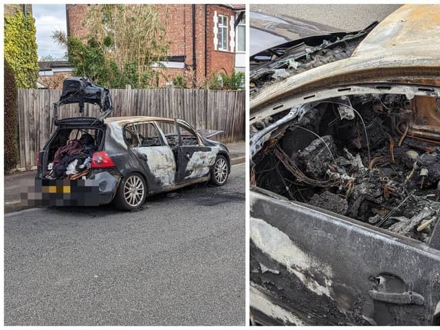 The wreckage of the car in Stanley Road