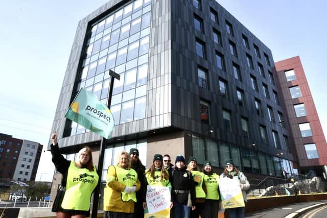 Civil servants from Natural England and the Joint Nature Conservation Council based at Peterborough's newly opened Quay House in Fletton Quays go on strike over pay and conditions.