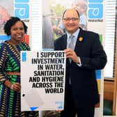 North West Cambridgeshire MP Shailesh Vara with a representative of WaterAid at the House of Commons