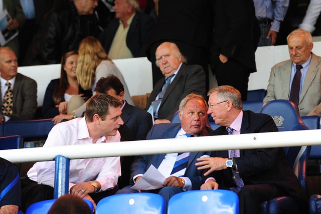 Darragh MacAnthony, Barry Fry and Sir Alex Ferguson are pictured in the stands before a game with Millwall in 2012.
