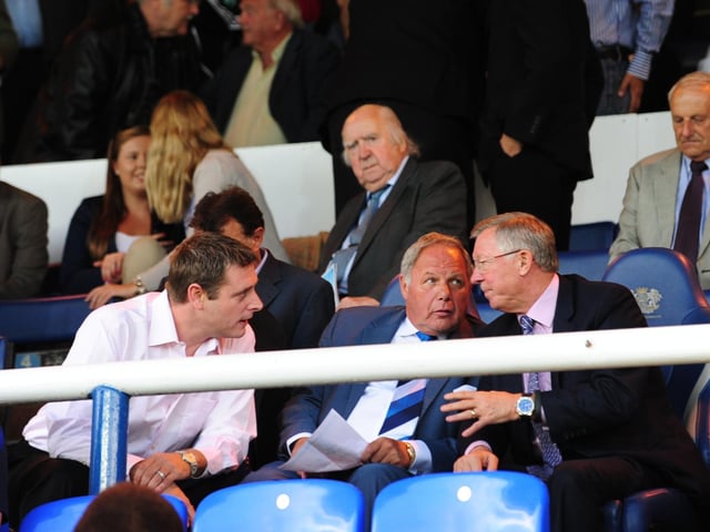 Darragh MacAnthony, Barry Fry and Sir Alex Ferguson are pictured in the stands before a game with Millwall in 2012.