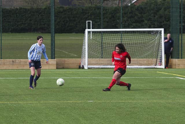 Larissa Frederick scored for Netherton Ladies at Godmanchester. Photo Tim Symonds.