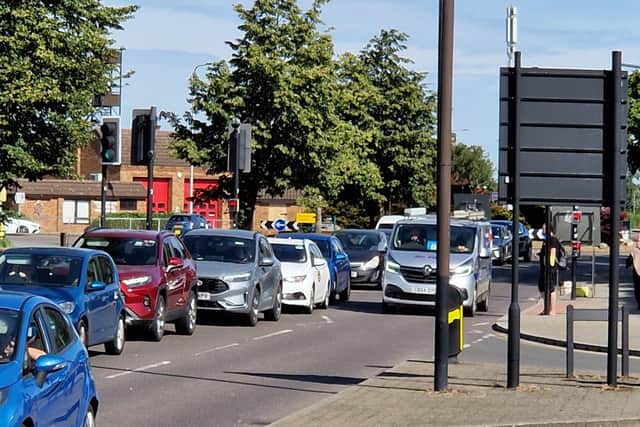 Traffic queuing along Bourges Boulevard in Peterborough