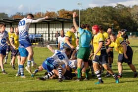 Peterborough Lions celebrate a try against Leighton Buzzard. Photo: Mick Sutterby