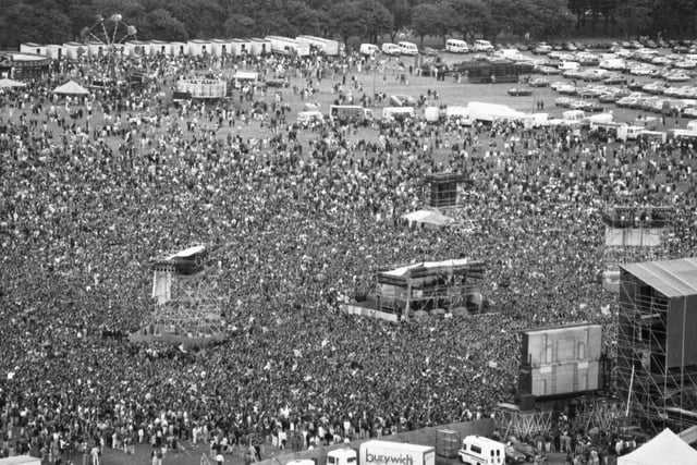Thousands of music fans gathered in Glasgow Green for the Glasgow's Big Day concert in June 1990.