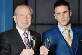 Lord Alan Sugar (left) with the 2015 BBC The Apprentice winner Joseph Valente of Peterborough.
