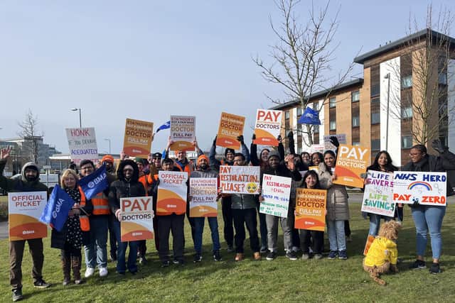 Peterborough's junior doctors on strike outside Peterborough City Hospital