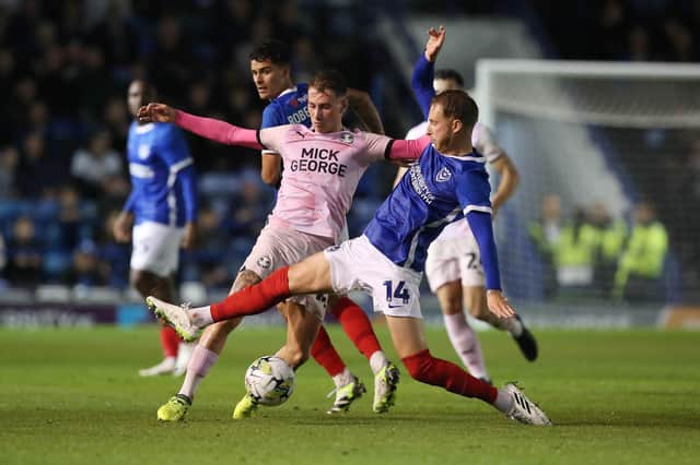 Kai Corbett of Peterborough United in action against Portsmouth in the EFL Cup. Photo: Joe Dent.