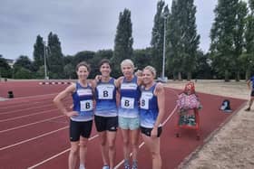 Over 35's relay team members Maggie Skinner, Claire Smith, Elisabeth Sennit-Clough and Wendy Perkins