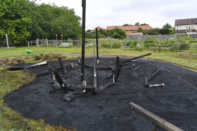 The aftermath of the fire at the Allotment Lane play park in Ailsworth.