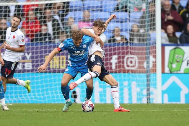Archie Collins in action for Posh at Bolton. Photo Joe Dent/theposh.com/