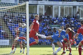 Hector Kyprianou scores for Posh v Orient earlier this season. Photo David Lowndes.