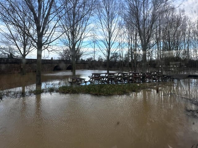 High water levels at Oundle Wharf. Photo: Tap and Kitchen.